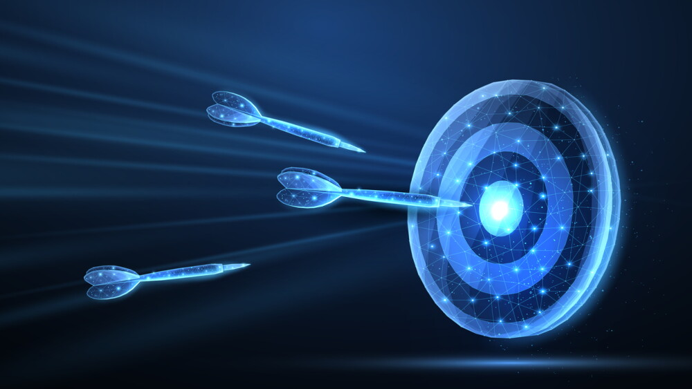 Target concept vector illustration. Business goal, marketing strategy, digital aim, bullseye accuracy, cyber challenge, innovation target, focus objective, dart board, internet market.
