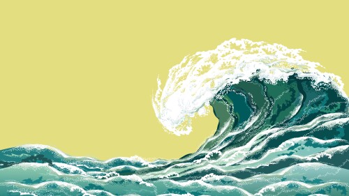 Sea wave. Hand drawn realistic vector illustration in oriental vintage ukiyo-e style.