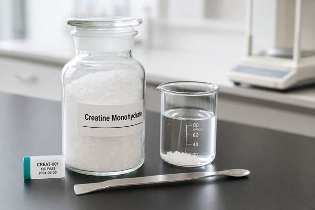 A glass jar with white powder and a beaker with liquid in it
AI-generated content may be incorrect.